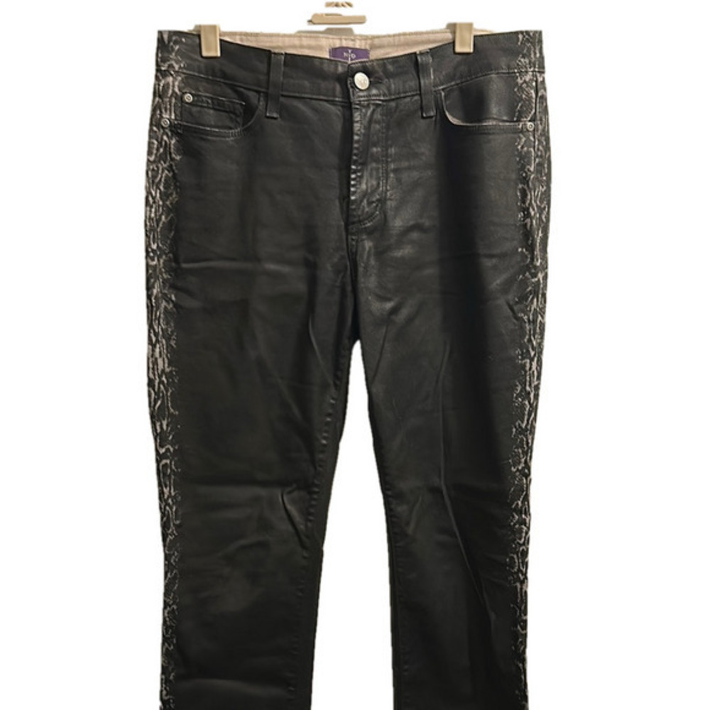 Black Coated Jeans with Leopard Print Sides